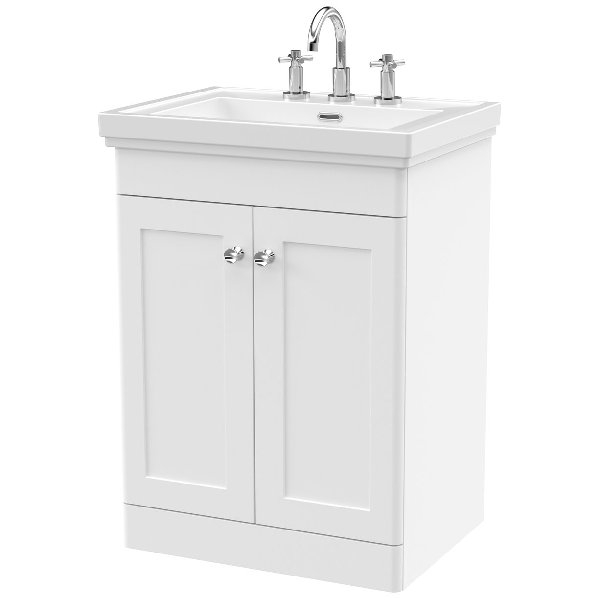 Classique 600mm Floor Standing 2-Door Vanity Unit & Ceramic Basin (3 Tap Hole)