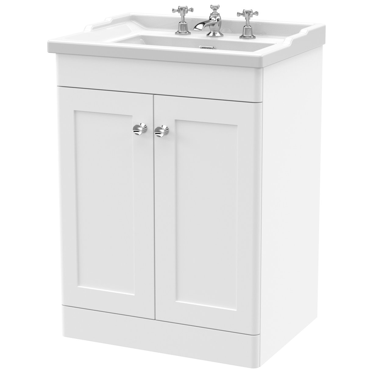 Classique 600mm Floor Standing 2-Door Vanity Unit & Ceramic Basin (3 Tap Hole)