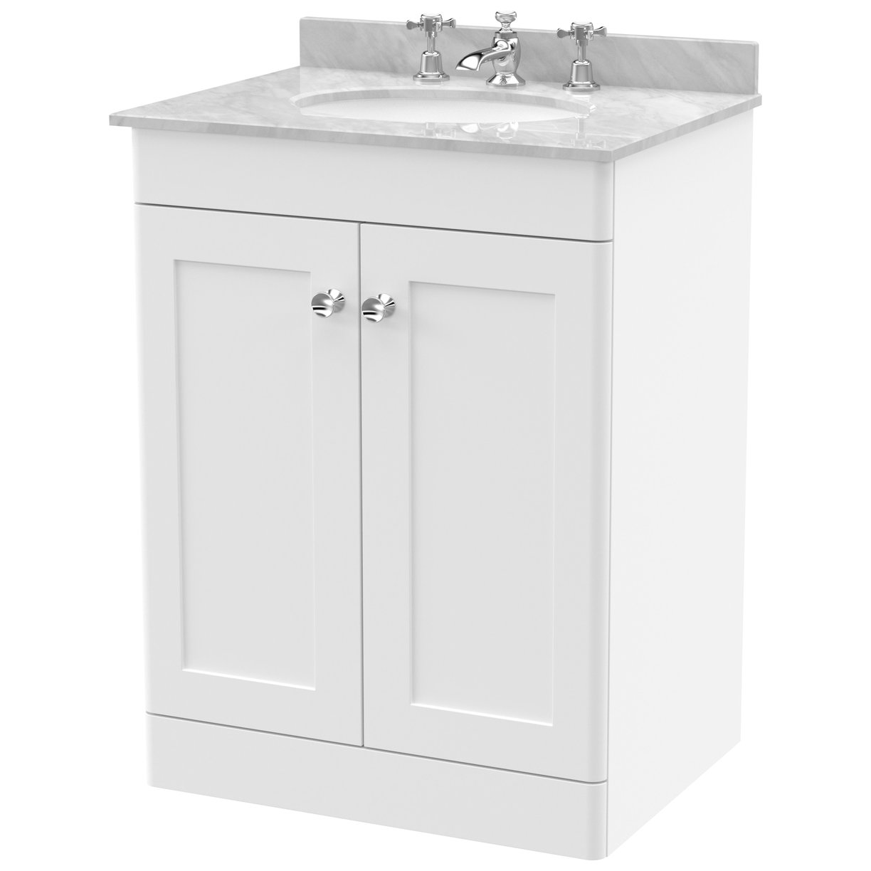 Classique 600mm Floor Standing 2-Door Vanity Unit & Marble Top (3 Tap Hole)
