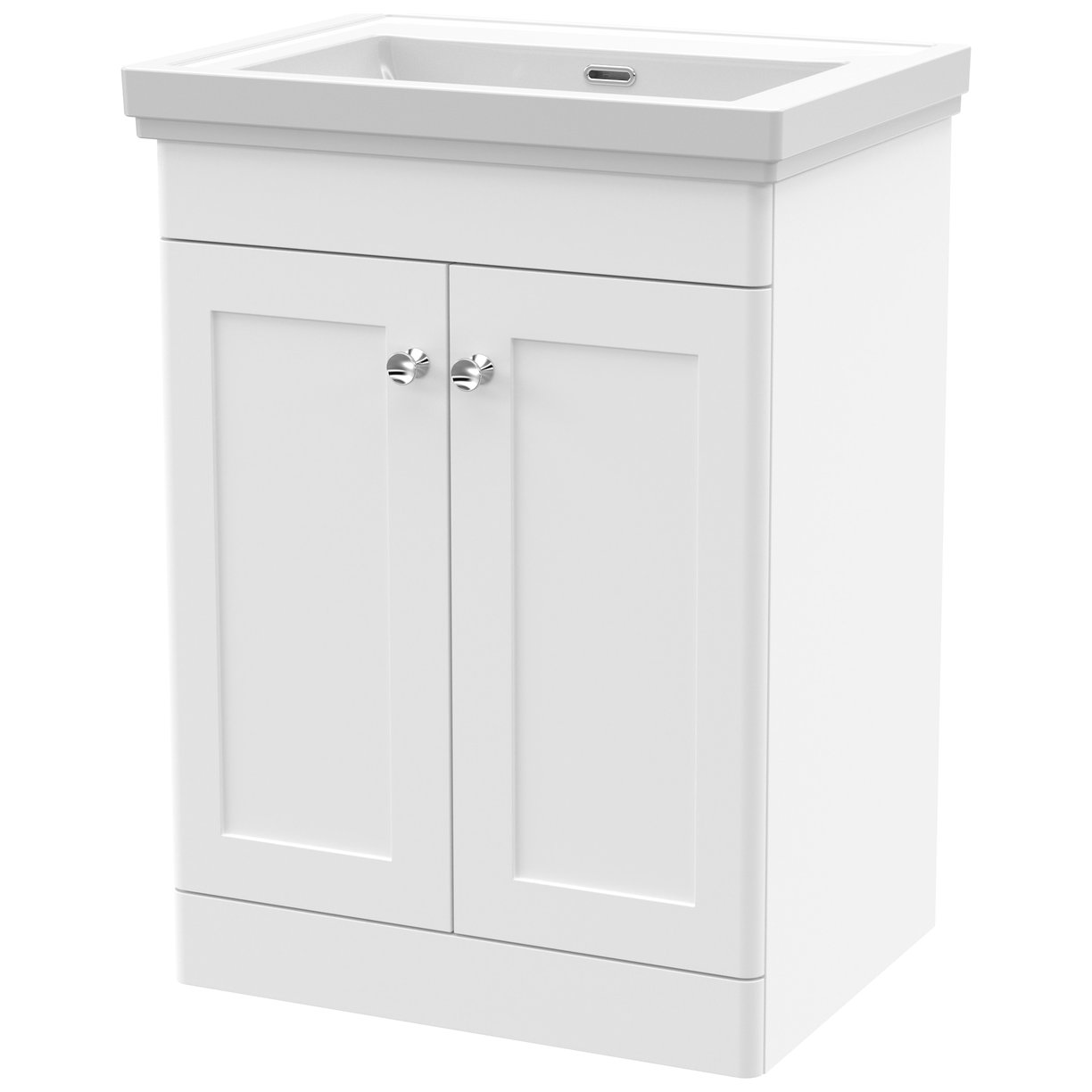 Classique 600mm Floor Standing 2-Door Vanity Unit & Ceramic Basin (No Tap Hole)