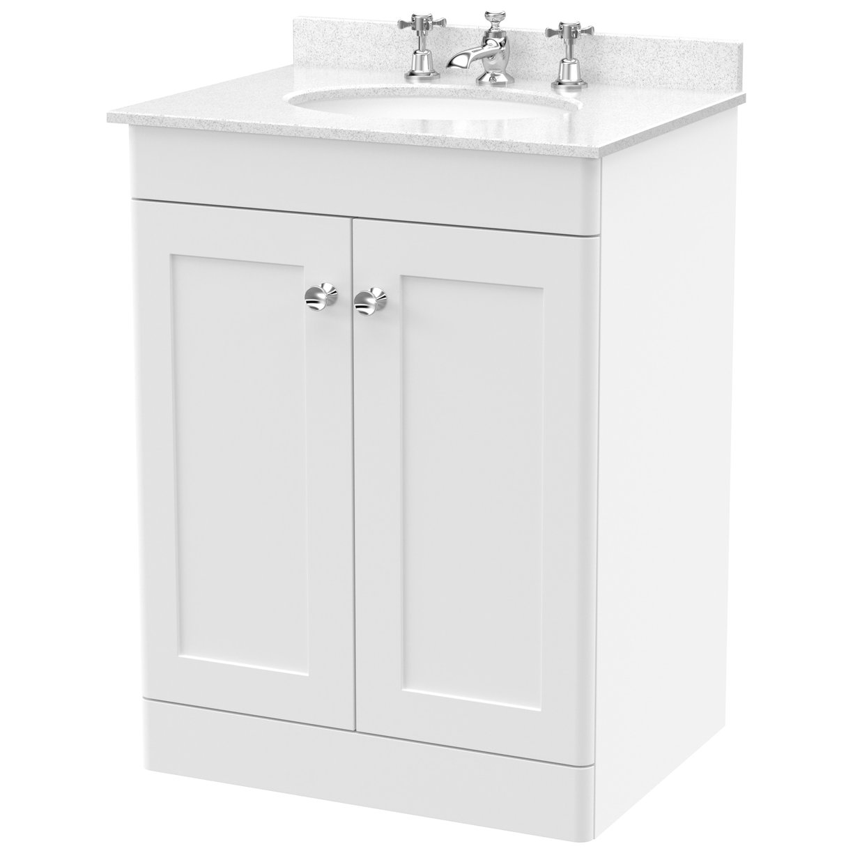 Classique 600mm Floor Standing 2-Door Vanity Unit & Marble Top (3 Tap Hole)