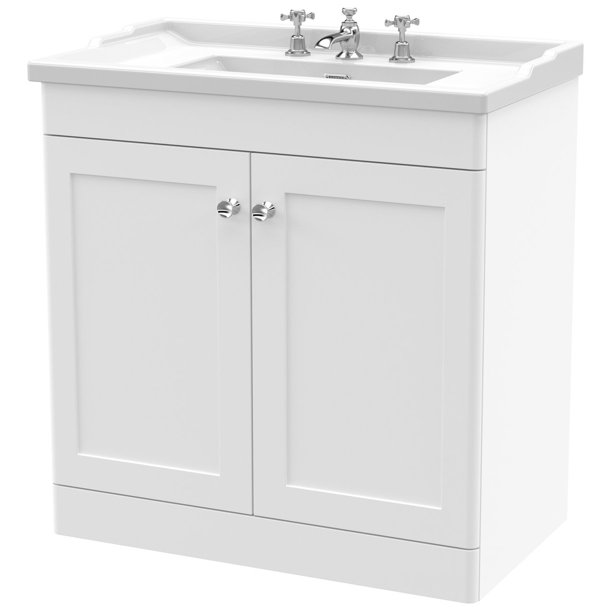 Classique 800mm Floor Standing 2-Door Vanity Unit & Ceramic Basin (3 Tap Hole)