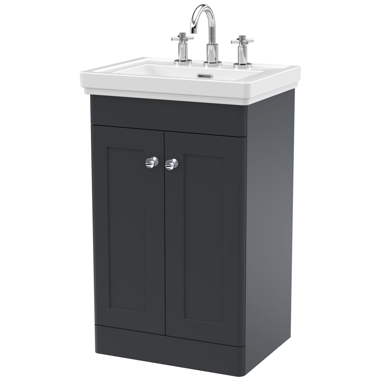 Classique 500mm Floor Standing 2-Door Vanity Unit & Ceramic Basin (3 Tap Hole)