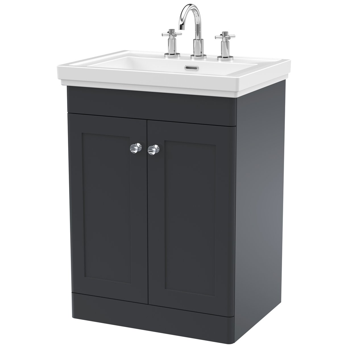 Classique 600mm Floor Standing 2-Door Vanity Unit & Ceramic Basin (3 Tap Hole)