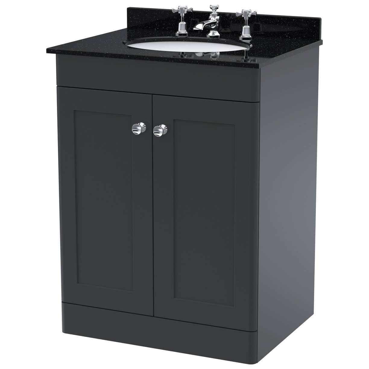 Classique 600mm Floor Standing 2-Door Vanity Unit & Marble Top (3 Tap Hole)