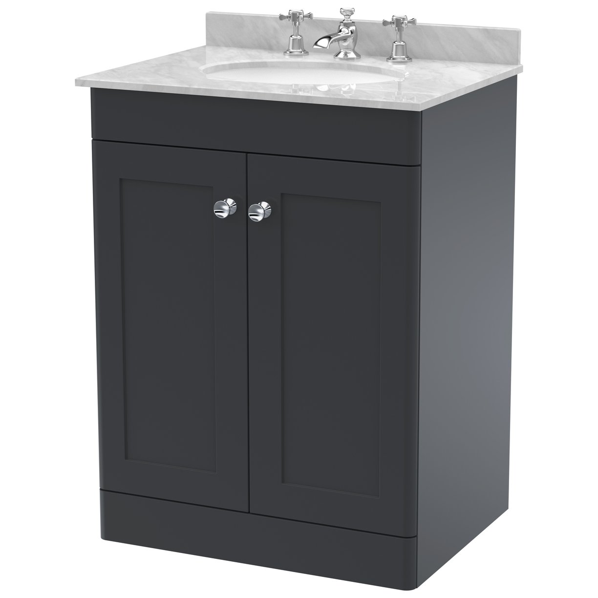 Classique 600mm Floor Standing 2-Door Vanity Unit & Marble Top (3 Tap Hole)