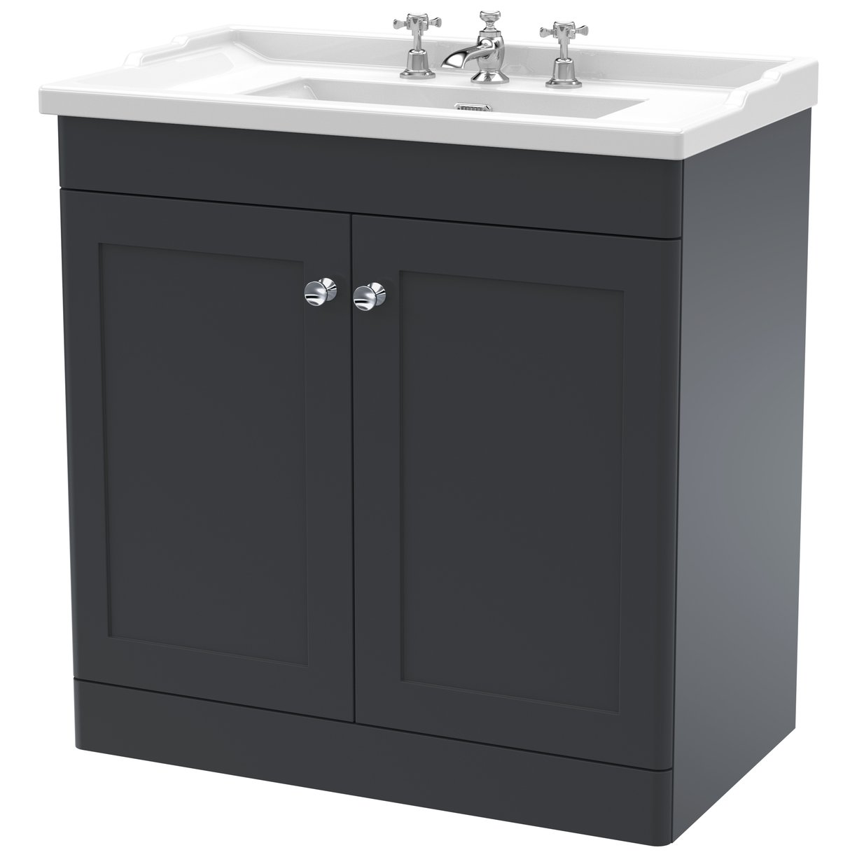 Classique 800mm Floor Standing 2-Door Vanity Unit & Ceramic Basin (3 Tap Hole)