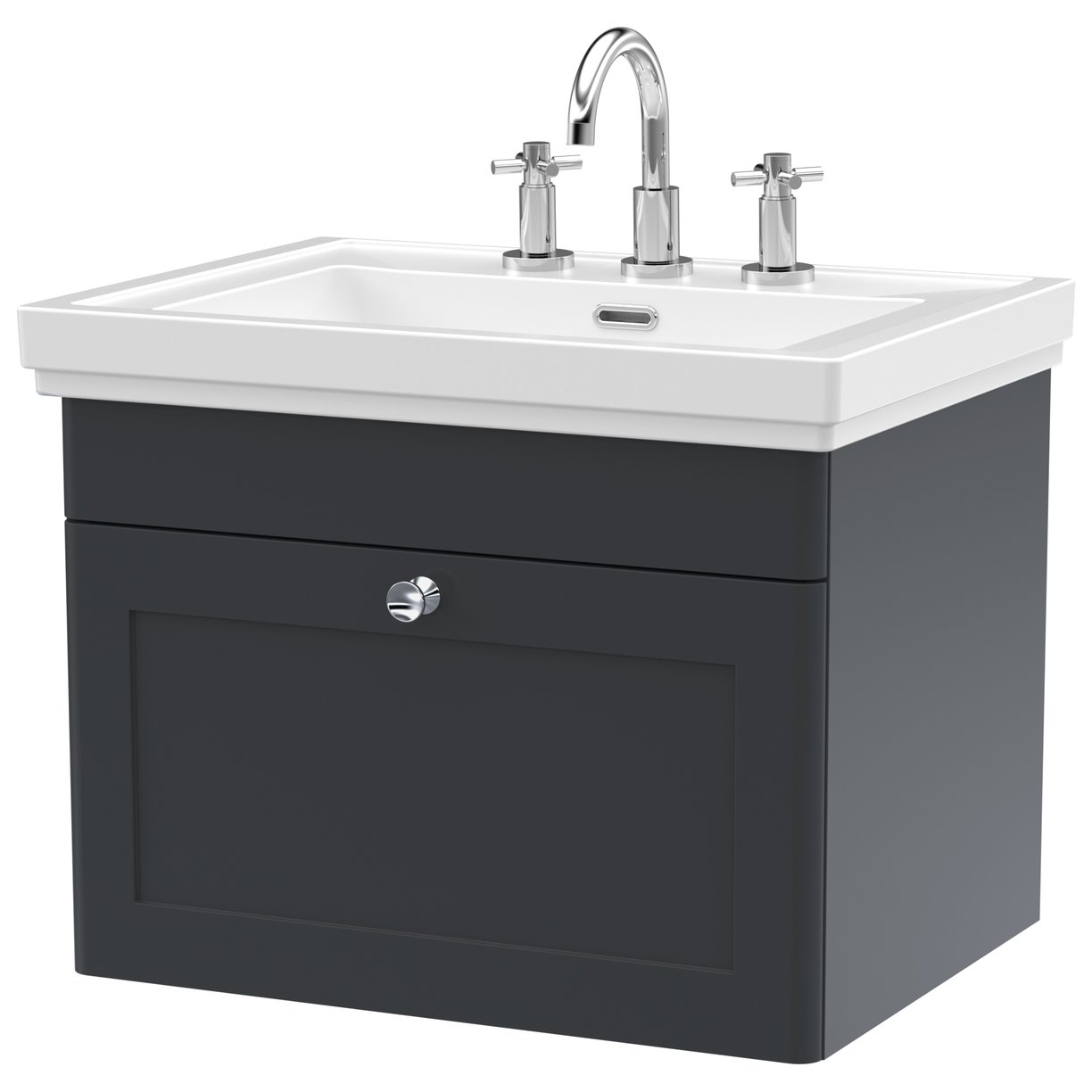 Classique 600mm Wall Hung 1-Drawer Vanity Unit & Ceramic Basin (3 Tap Hole)