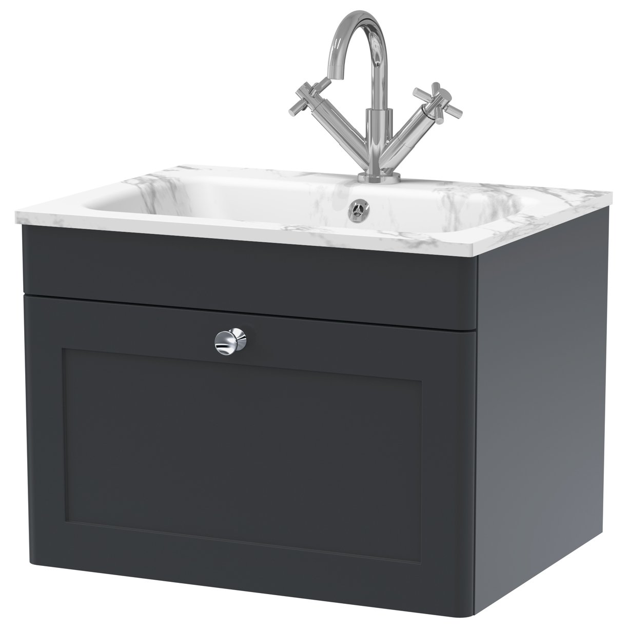Classique 600mm Wall Hung 1-Drawer Vanity Unit & Stone Basin