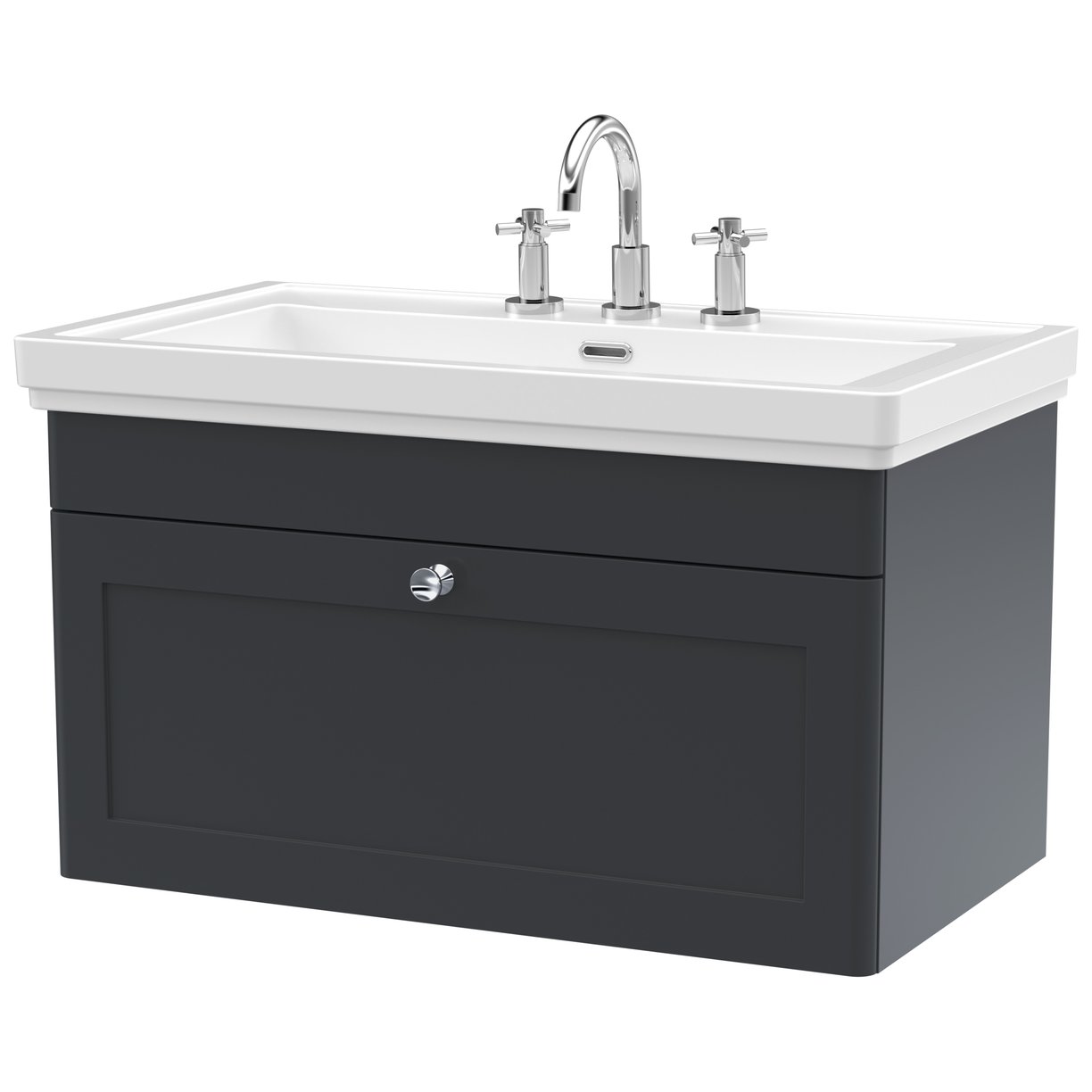 Classique 800mm Wall Hung 1-Drawer Vanity Unit & Ceramic Basin (3 Tap Hole)