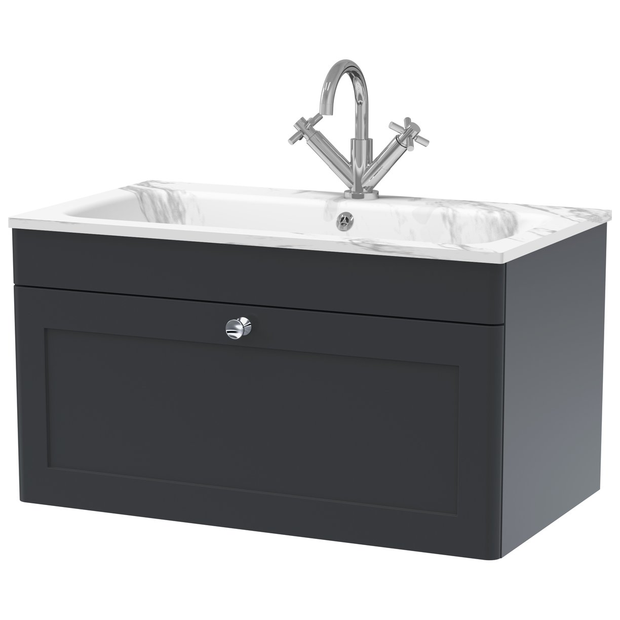 Classique 800mm Wall Hung 1-Drawer Vanity Unit & Stone Basin