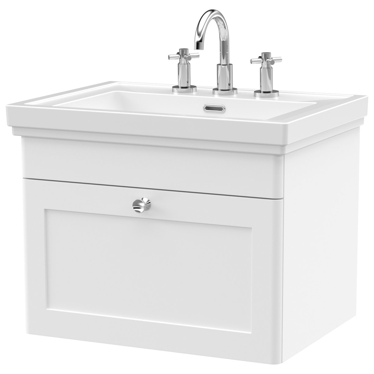 Classique 600mm Wall Hung 1-Drawer Vanity Unit & Ceramic Basin (3 Tap Hole)