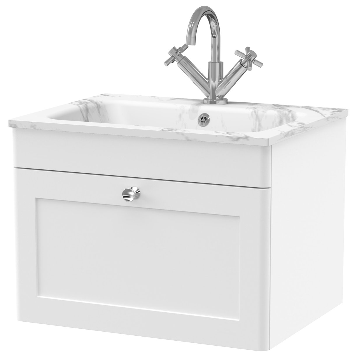 Classique 600mm Wall Hung 1-Drawer Vanity Unit & Stone Basin