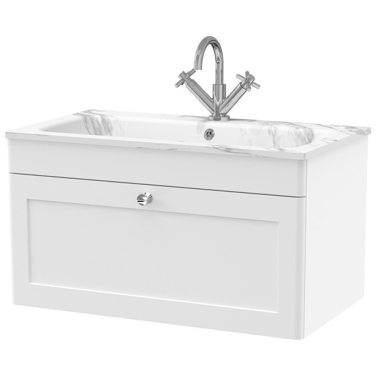 Classique 800mm Wall Hung 1-Drawer Vanity Unit & Stone Basin