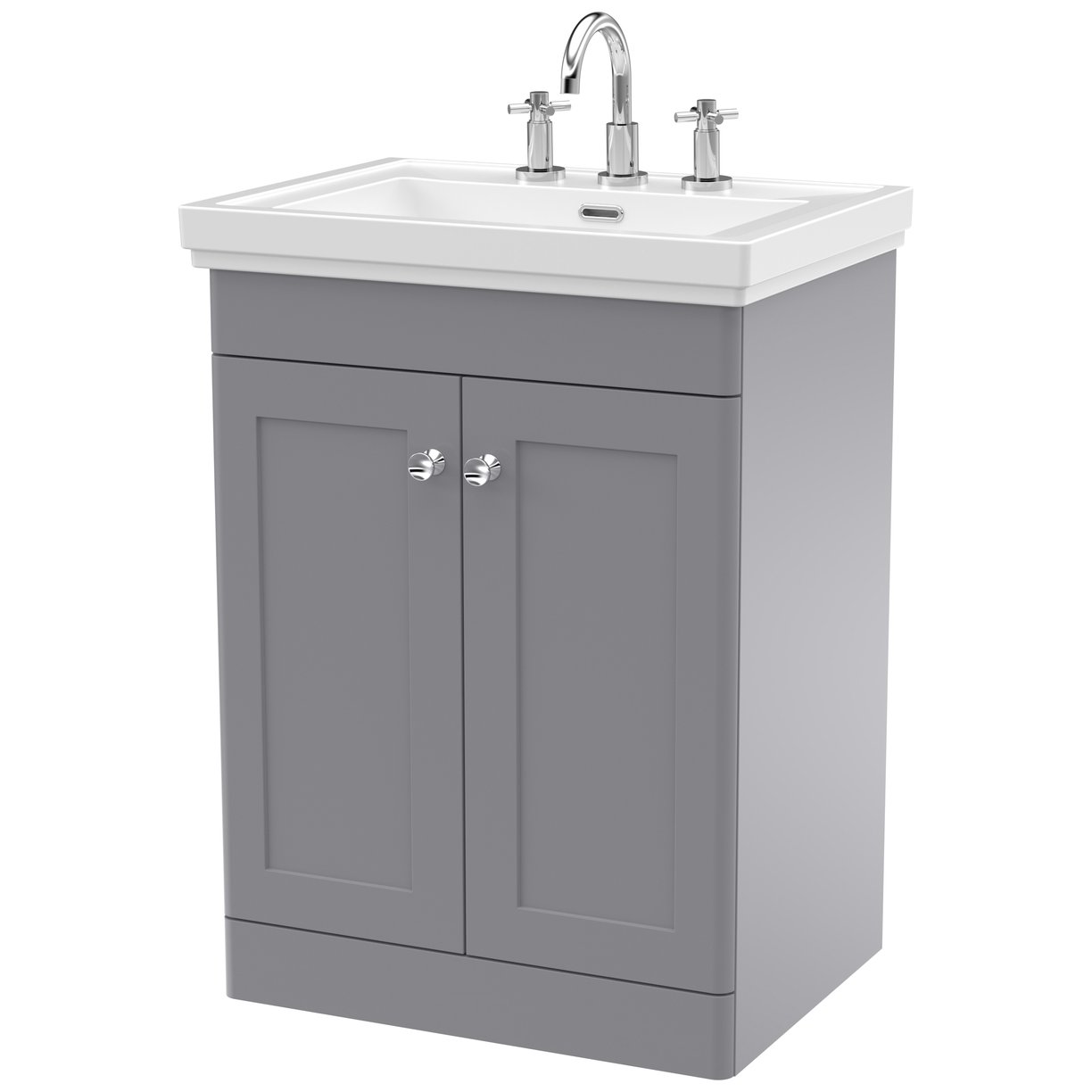 Classique 600mm Floor Standing 2-Door Vanity Unit & Ceramic Basin (3 Tap Hole)