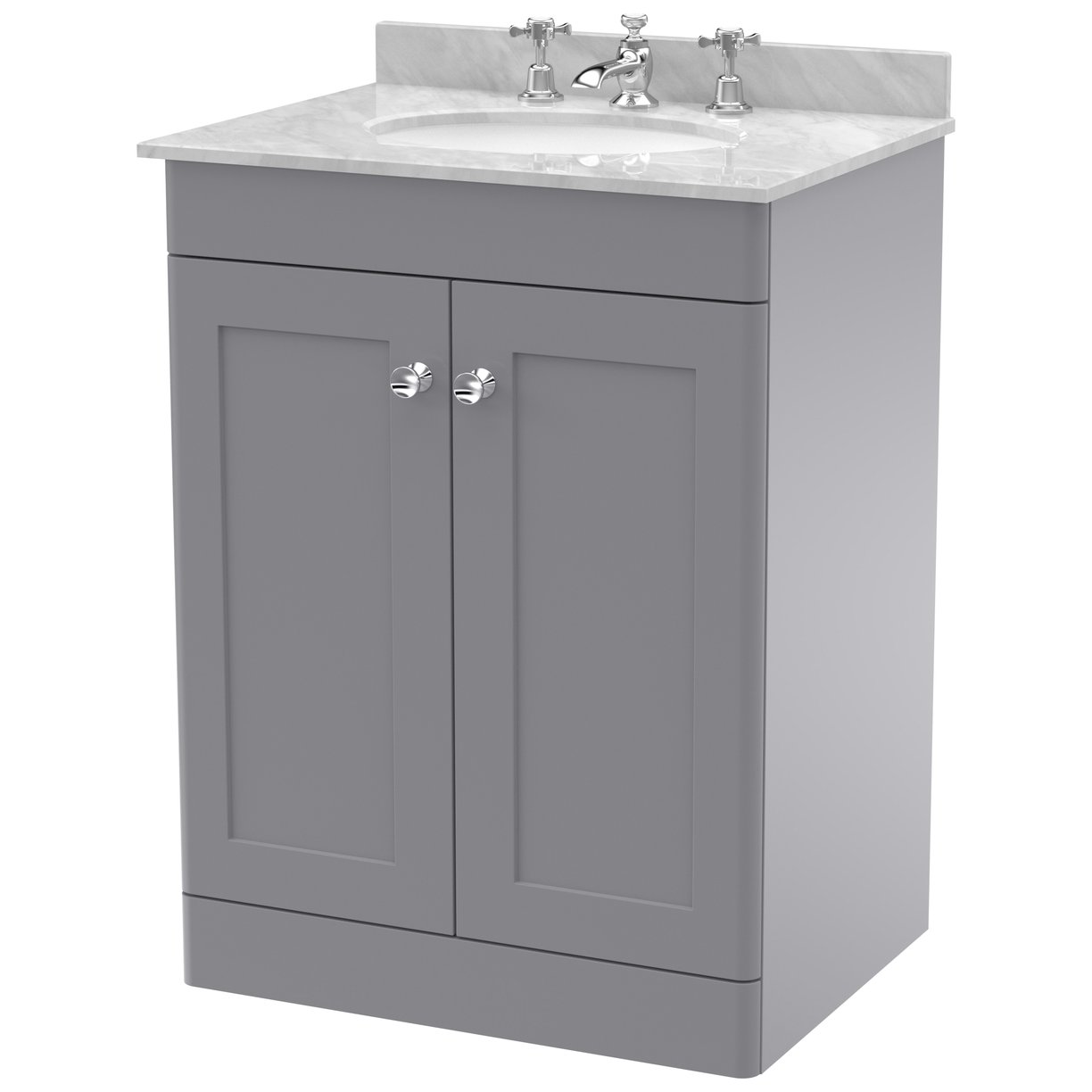 Classique 600mm Floor Standing 2-Door Vanity Unit & Marble Top (3 Tap Hole)