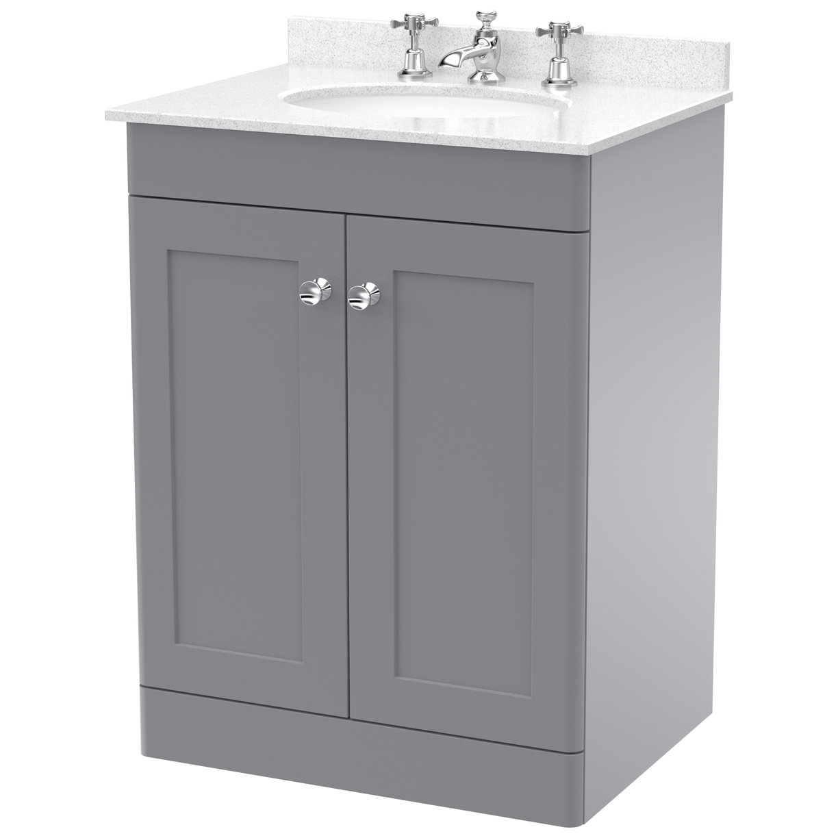 Classique 600mm Floor Standing 2-Door Vanity Unit & Marble Top (3 Tap Hole)