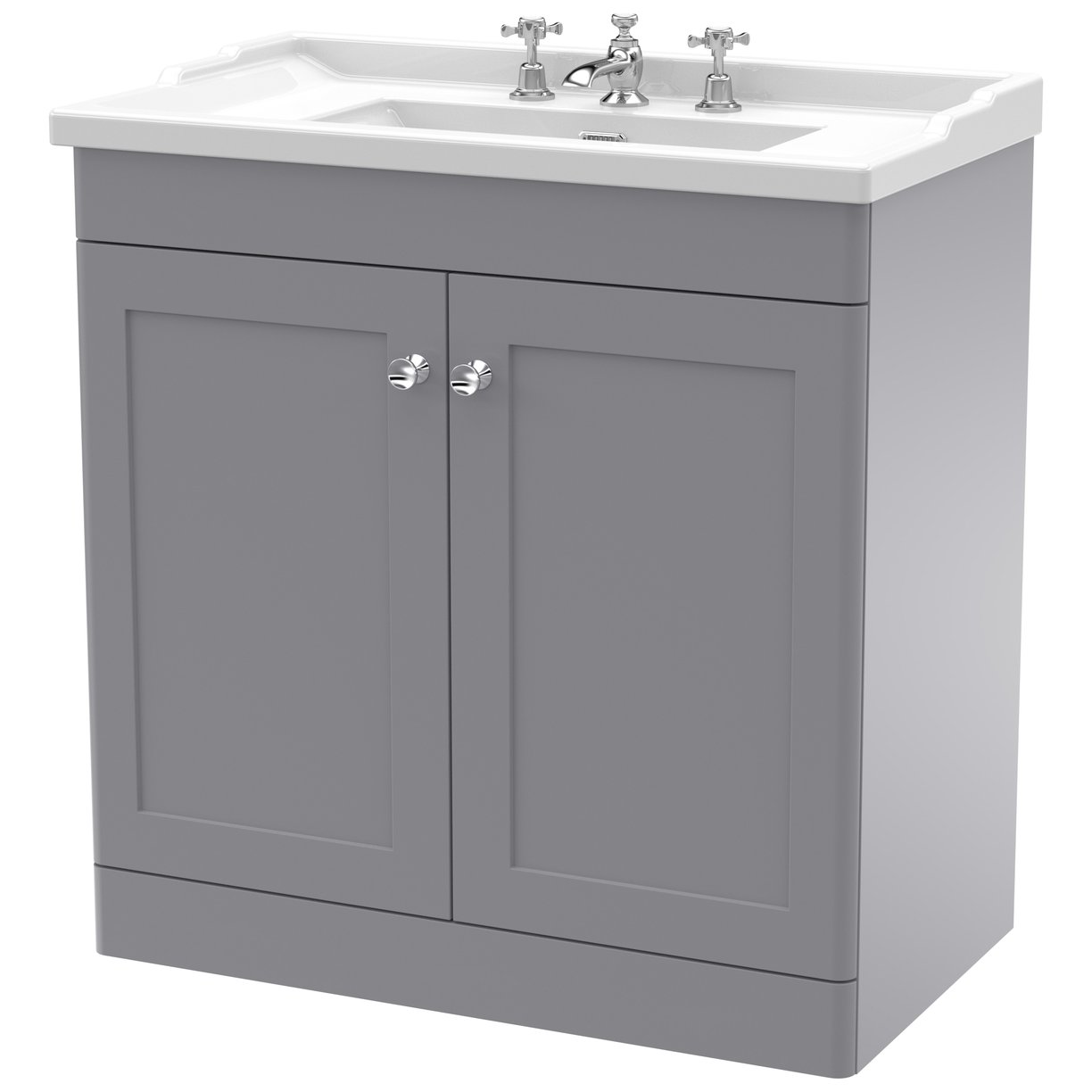 Classique 800mm Floor Standing 2-Door Vanity Unit & Ceramic Basin (3 Tap Hole)