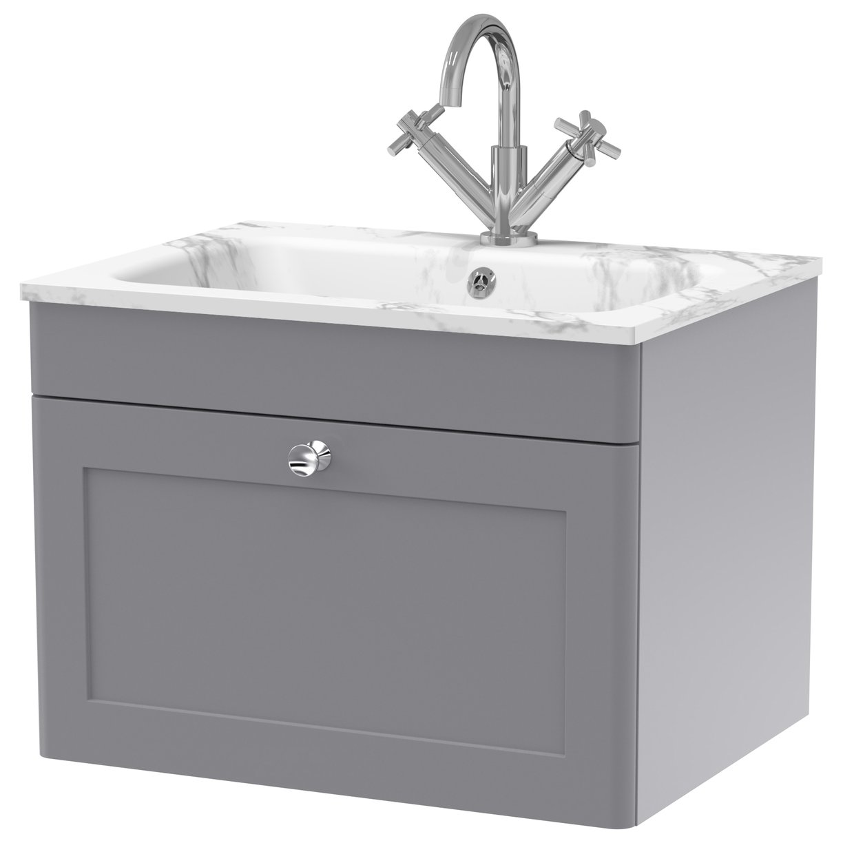 Classique 600mm Wall Hung 1-Drawer Vanity Unit & Stone Basin