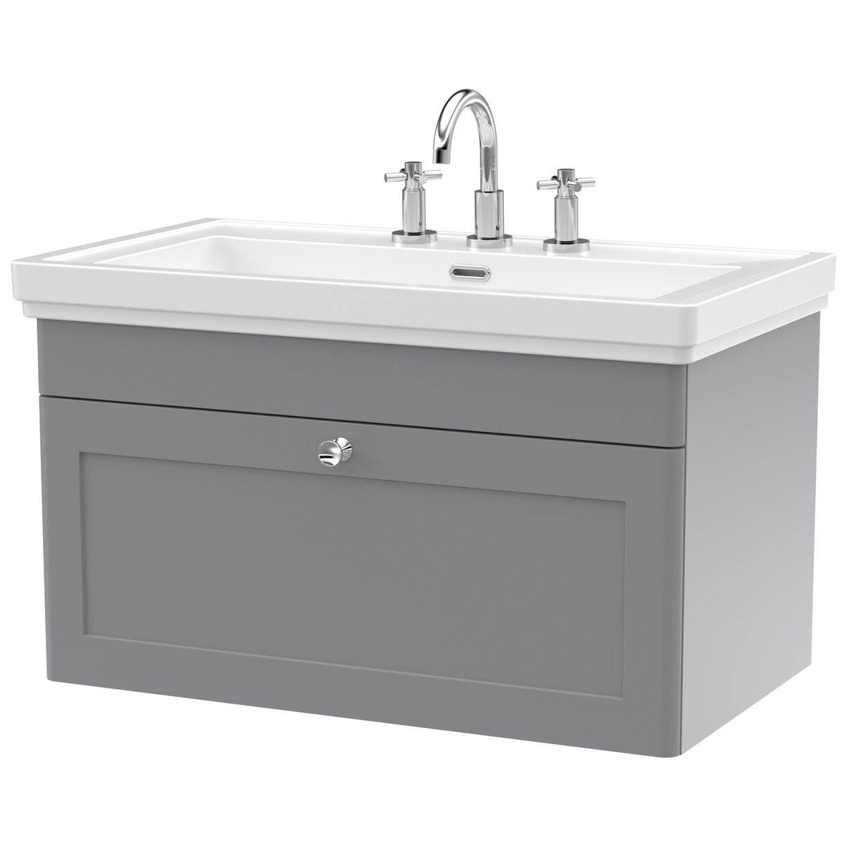 Classique 800mm Wall Hung 1-Drawer Vanity Unit & Ceramic Basin (3 Tap Hole)