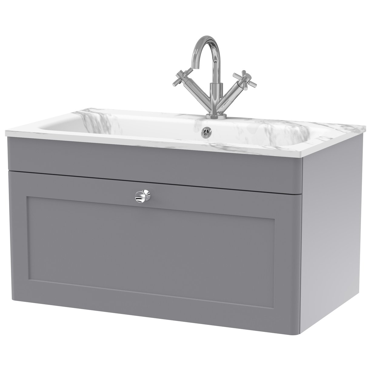 Classique 800mm Wall Hung 1-Drawer Vanity Unit & Stone Basin