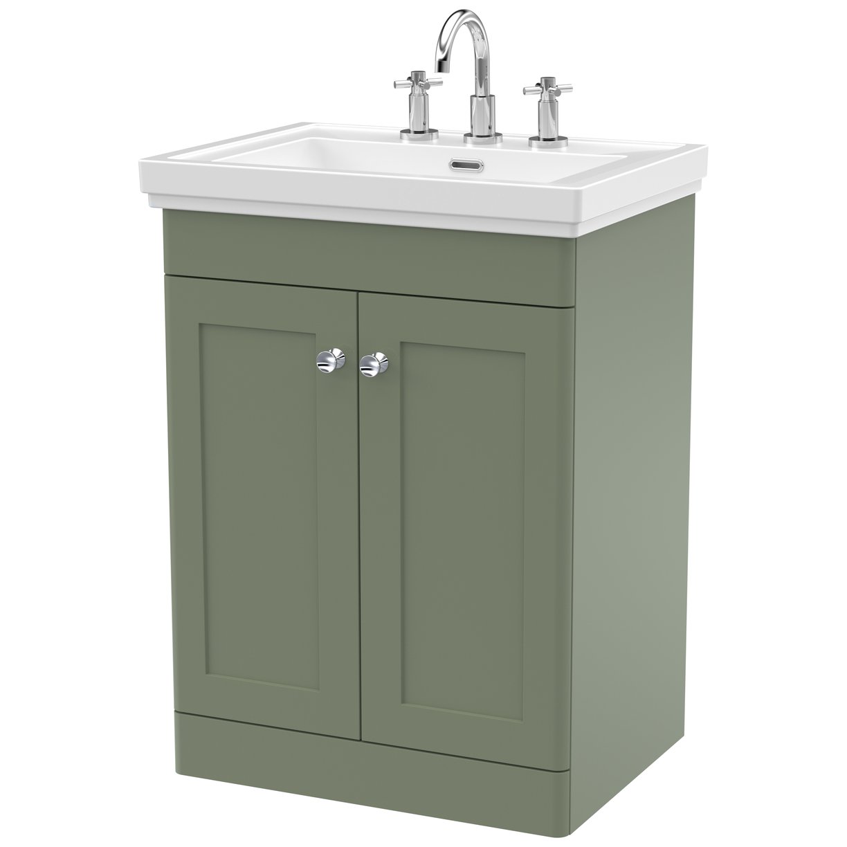 Classique 600mm Floor Standing 2-Door Vanity Unit & Ceramic Basin (3 Tap Hole)