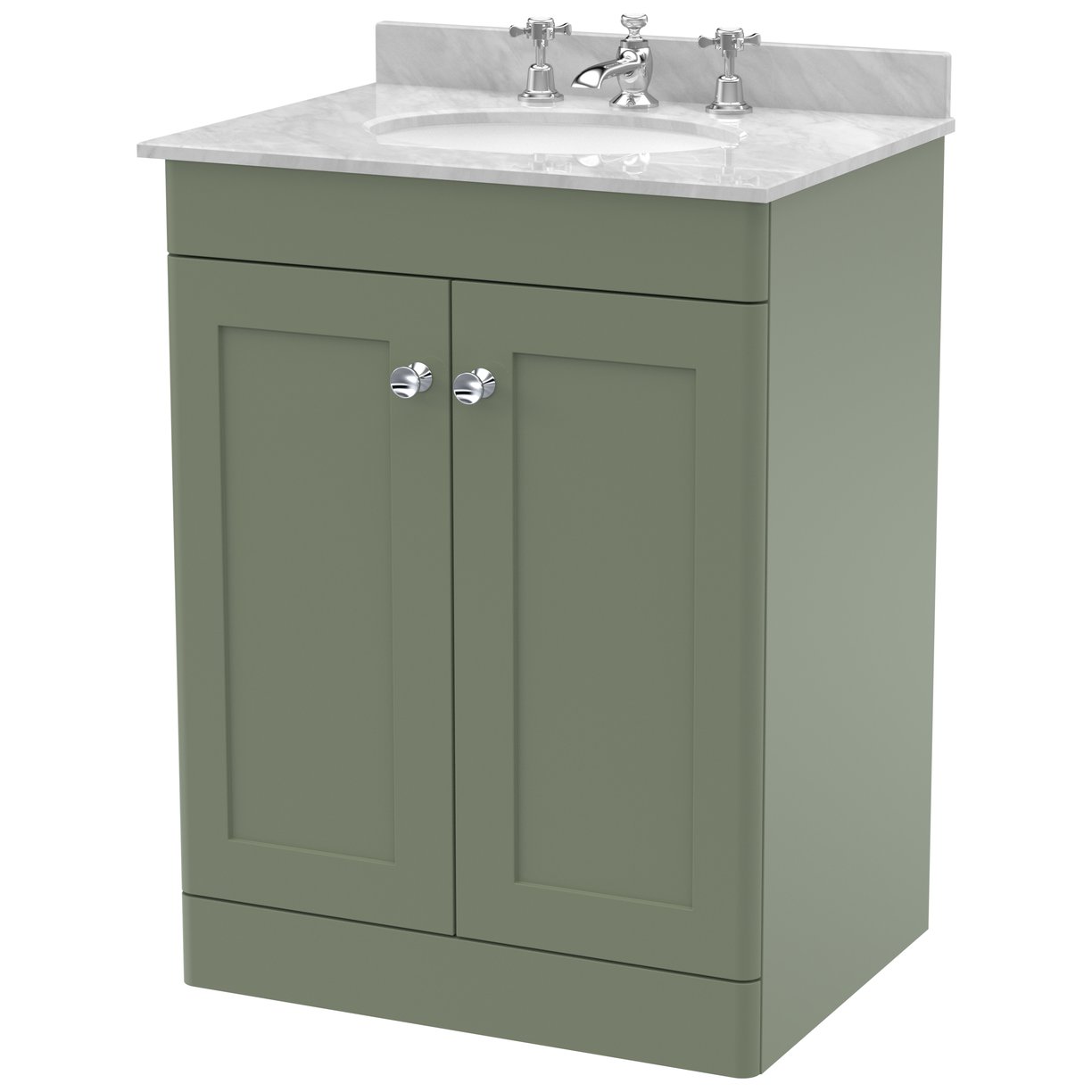 Classique 600mm Floor Standing 2-Door Vanity Unit & Marble Top (3 Tap Hole)