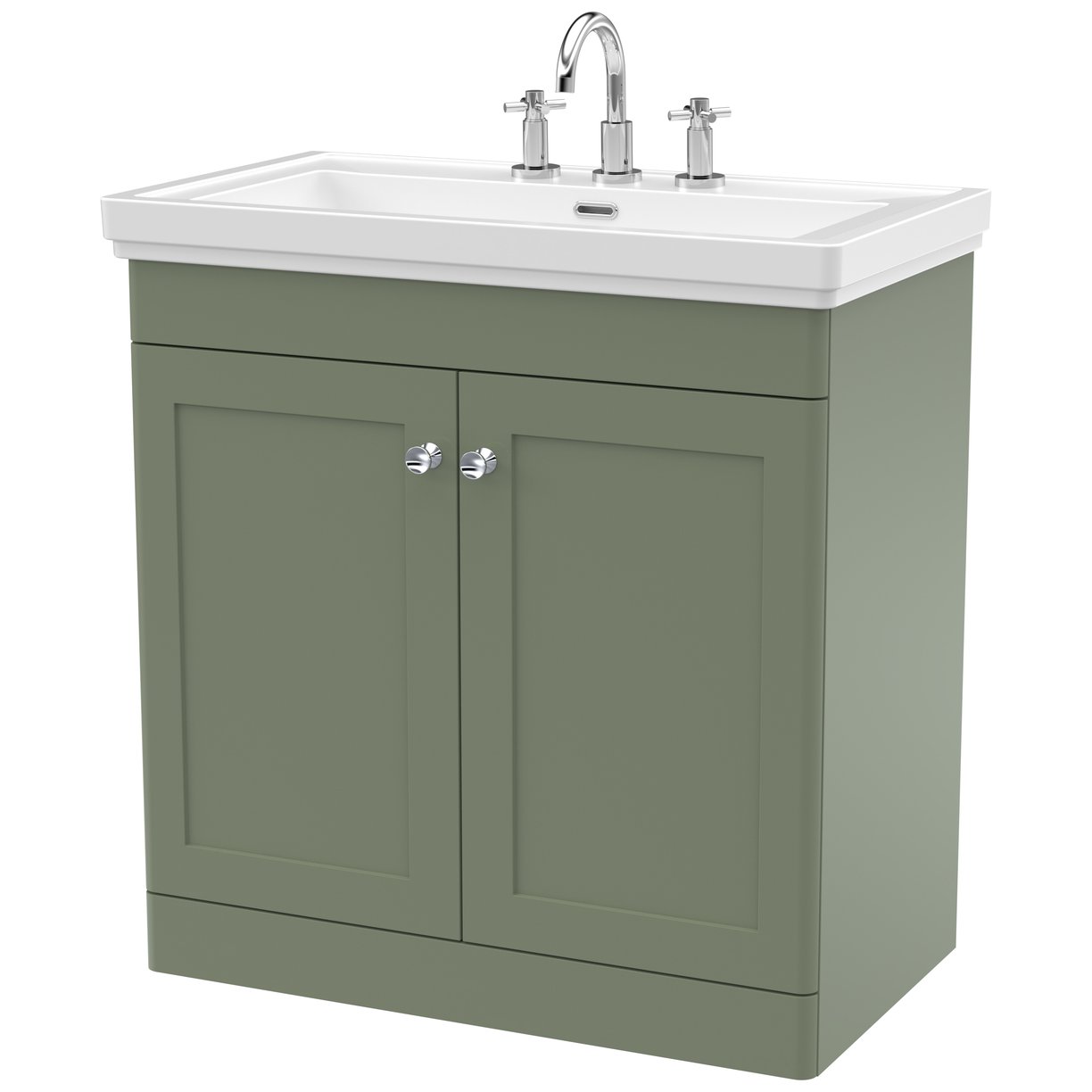 Classique 800mm Floor Standing 2-Door Vanity Unit & Ceramic Basin (3 Tap Hole)