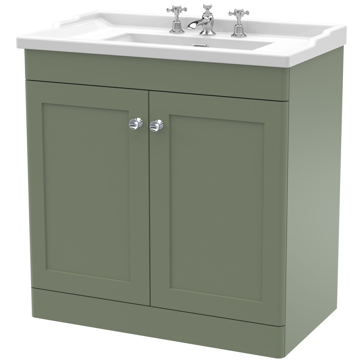 Classique 800mm Floor Standing 2-Door Vanity Unit & Ceramic Basin (3 Tap Hole)