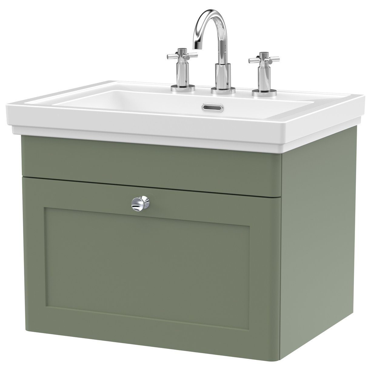 Classique 600mm Wall Hung 1-Drawer Vanity Unit & Ceramic Basin (3 Tap Hole)