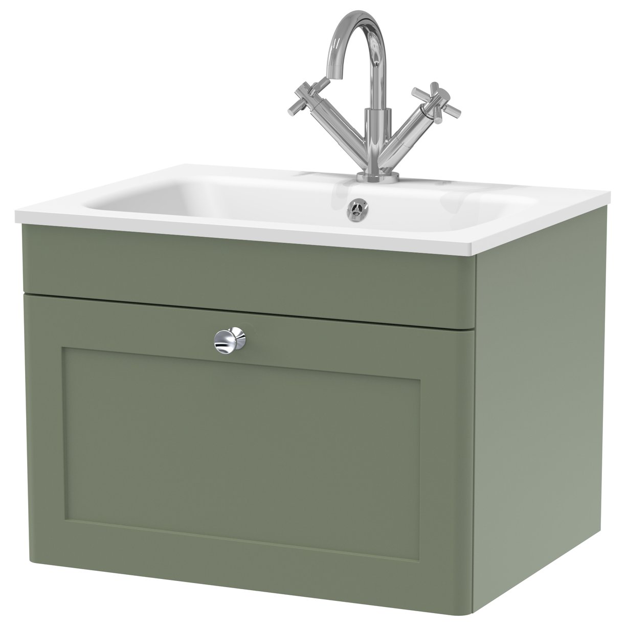 Classique 600mm Wall Hung 1-Drawer Vanity Unit & Stone Basin