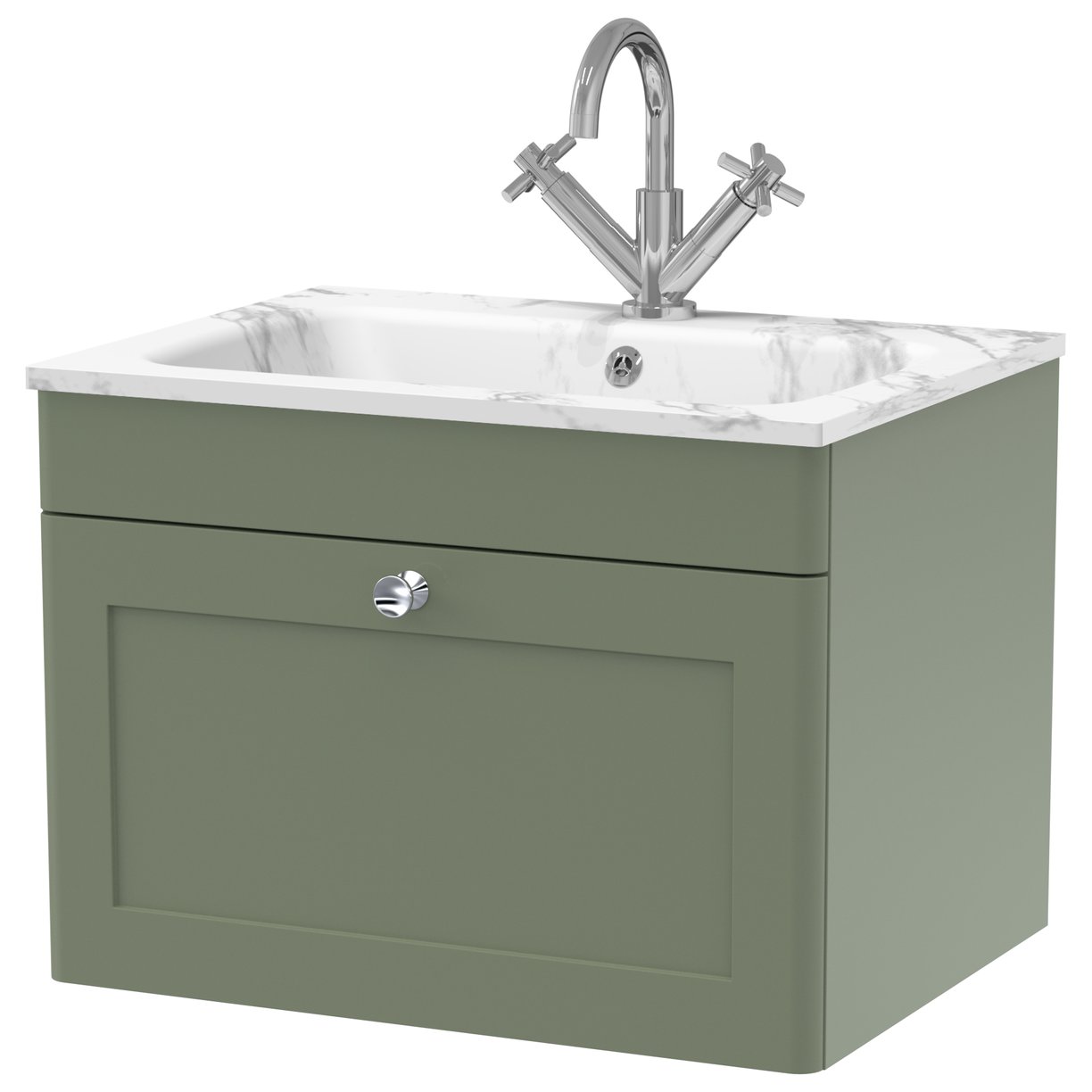 Classique 600mm Wall Hung 1-Drawer Vanity Unit & Stone Basin