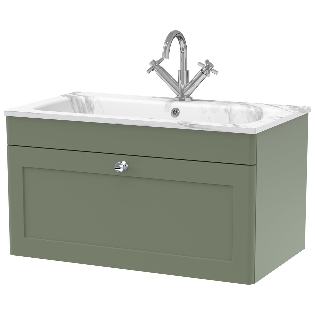 Classique 800mm Wall Hung 1-Drawer Vanity Unit & Stone Basin