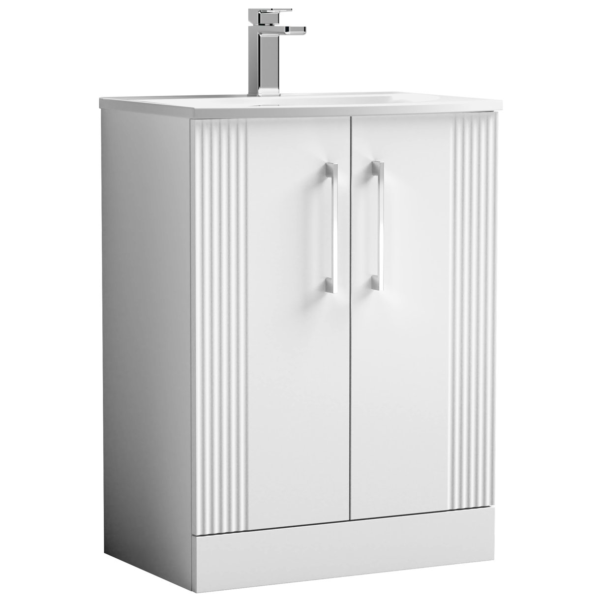 Deco 600mm Floor Standing 2-Door Vanity Unit & Curved Ceramic Basin