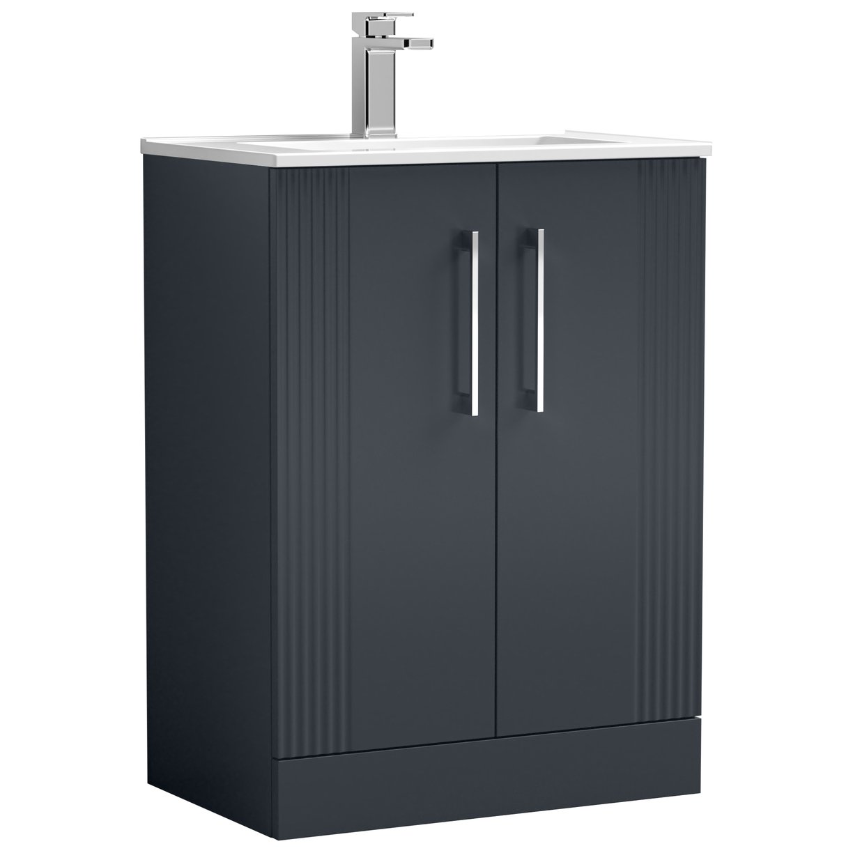 Deco 600mm Floor Standing 2-Door Vanity Unit & Minimalist Ceramic Basin