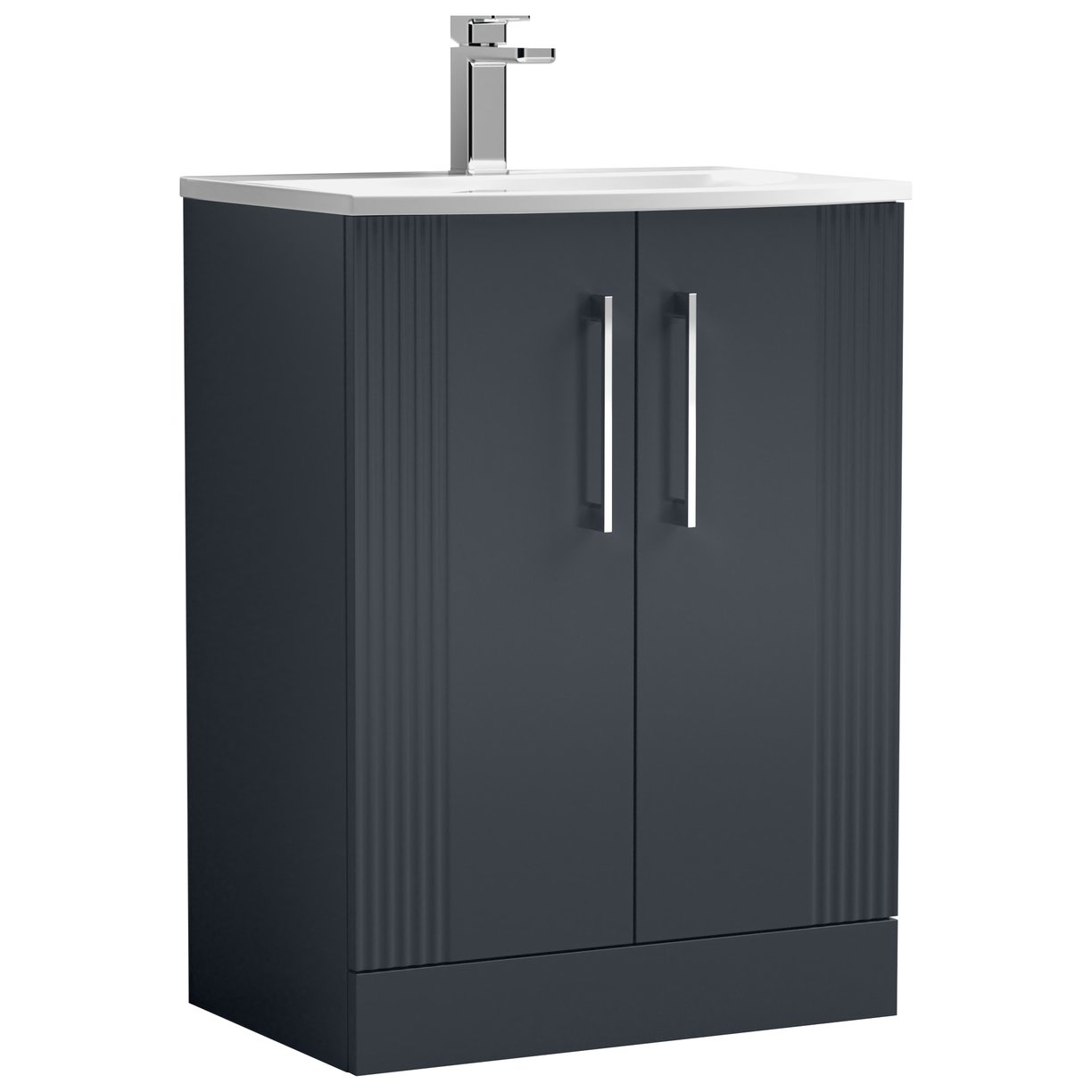 Deco 600mm Floor Standing 2-Door Vanity Unit & Curved Ceramic Basin