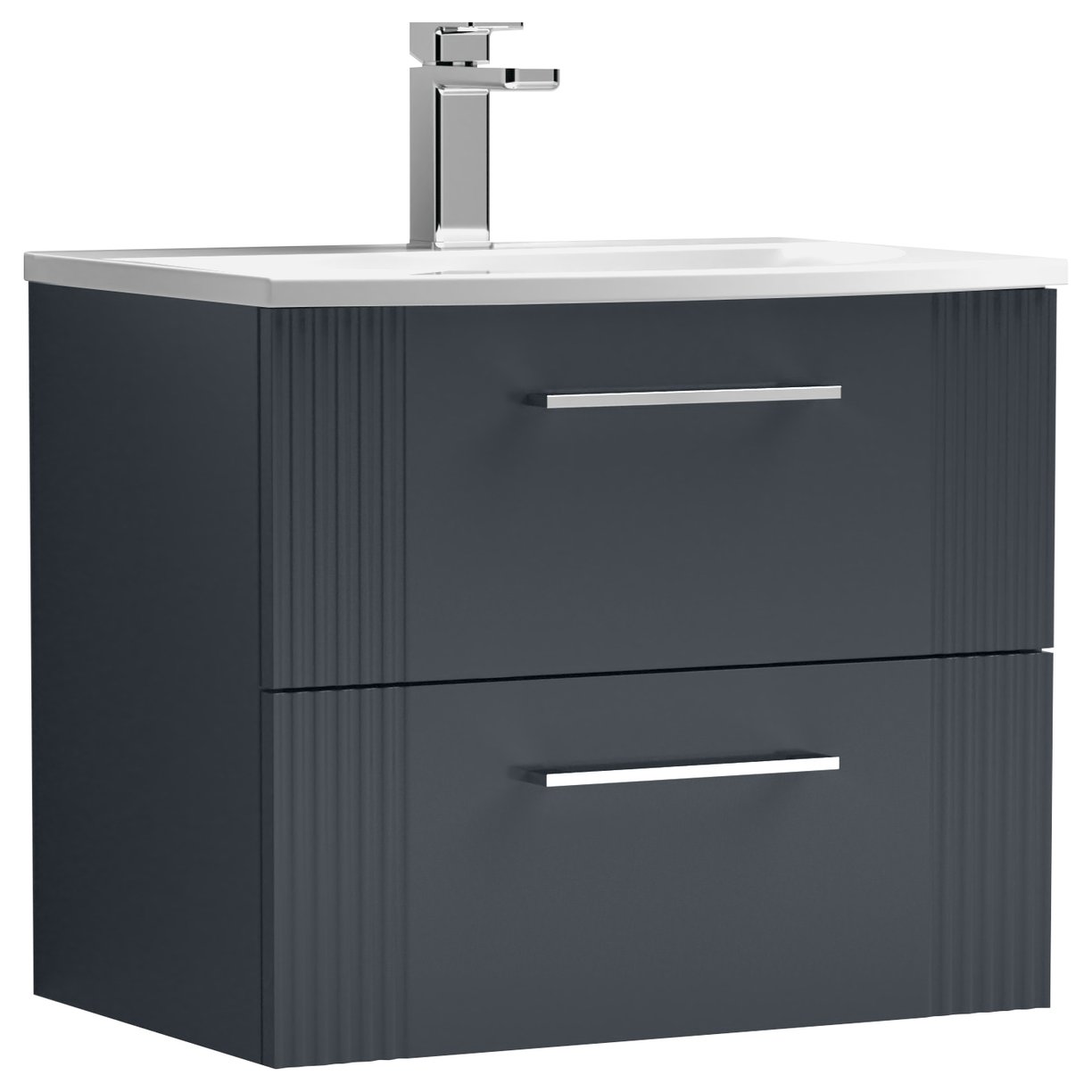 Deco 600mm Wall Hung 2-Drawer Vanity Unit & Curved Ceramic Basin