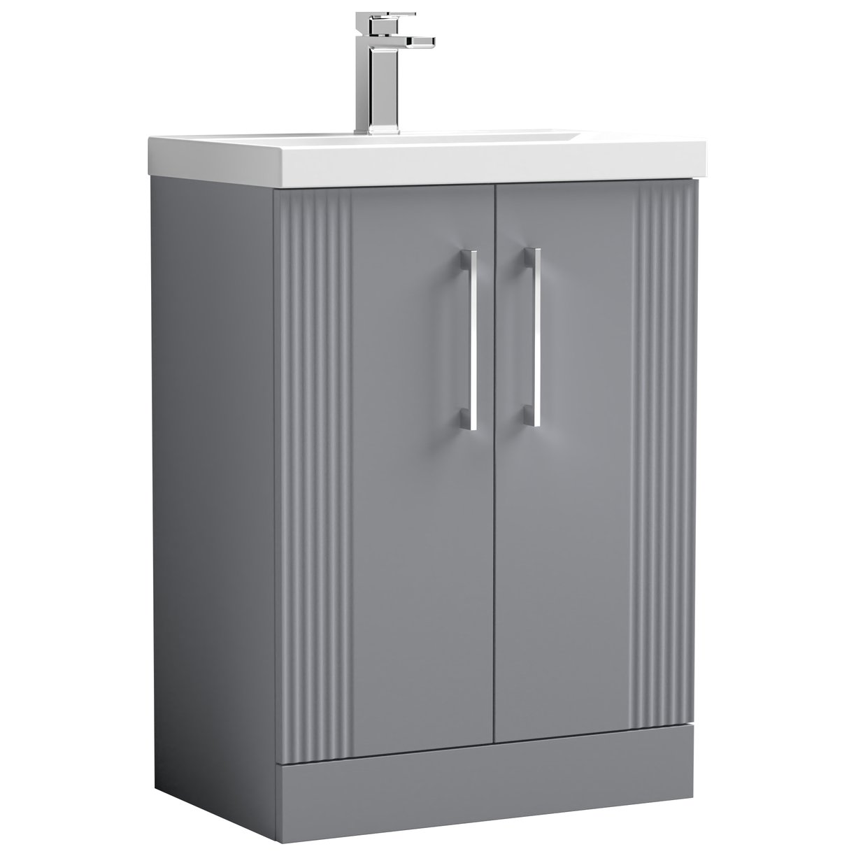 Deco 600mm Floor Standing 2-Door Vanity Unit & Thin-Edge Ceramic Basin