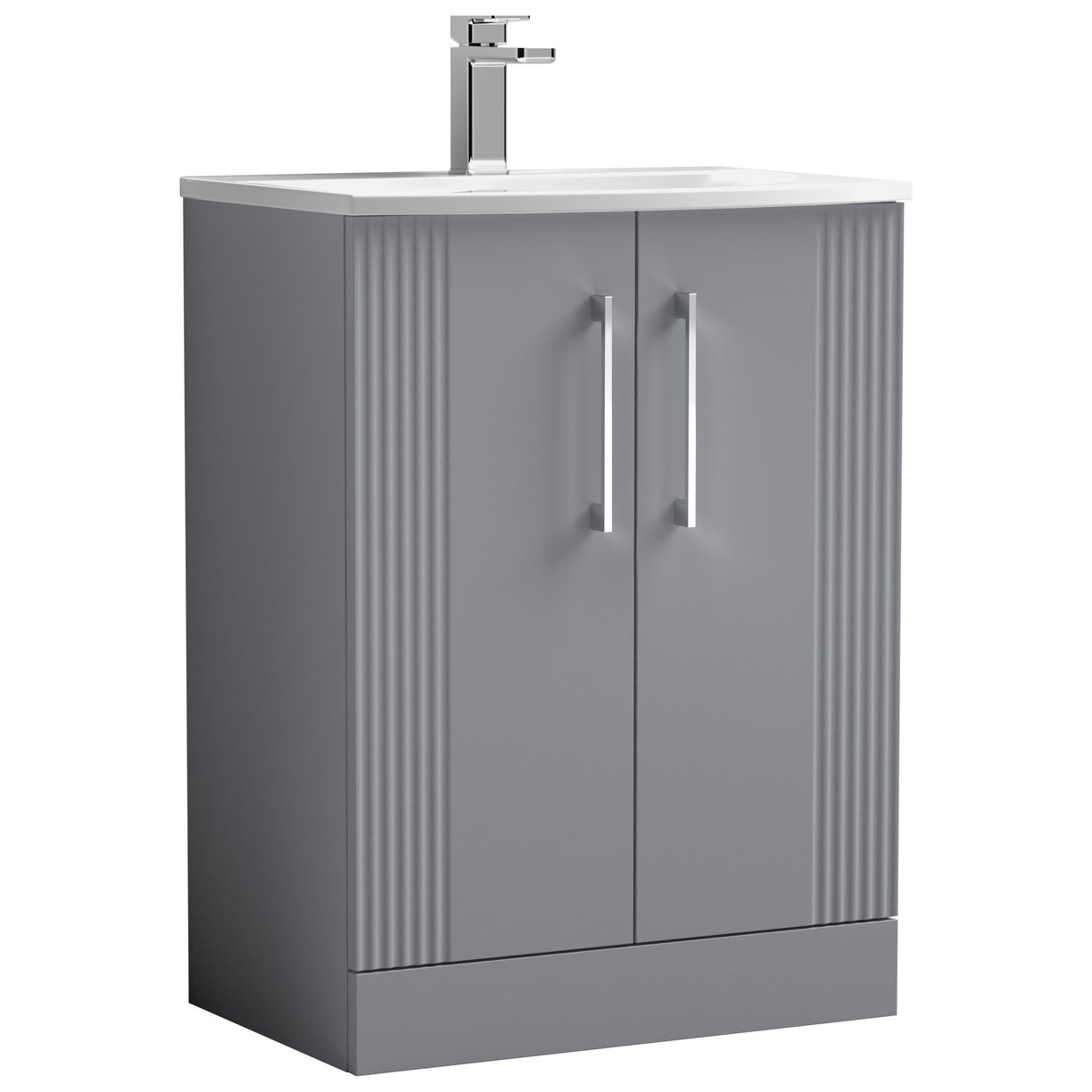 Deco 600mm Floor Standing 2-Door Vanity Unit & Curved Ceramic Basin