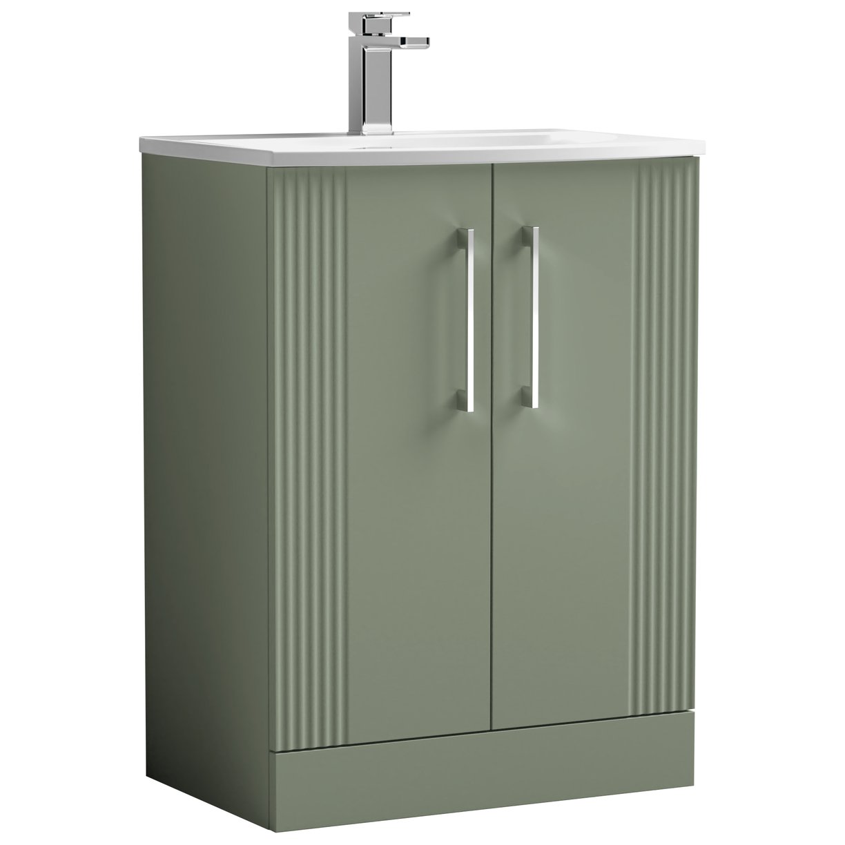 Deco 600mm Floor Standing 2-Door Vanity Unit & Curved Ceramic Basin