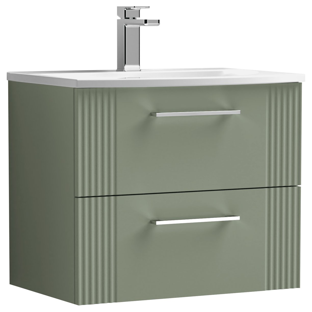 Deco 600mm Wall Hung 2-Drawer Vanity Unit & Curved Ceramic Basin