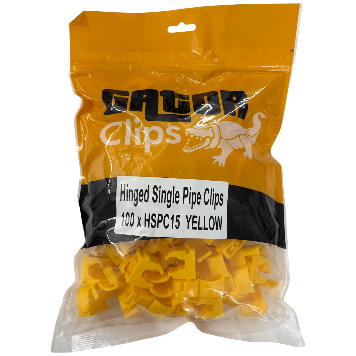 Hinged Single Pipe Clip 15mm Yellow (Pack of 100 - Sold In Singles)