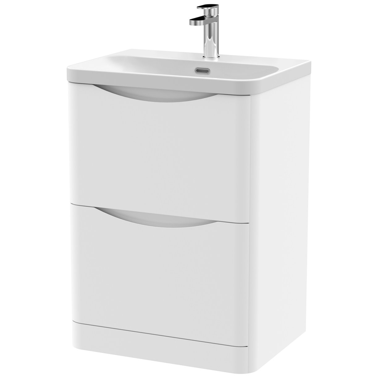 Lunar 600mm Floor Standing 2-Drawer Vanity Unit & Thin-Edge Ceramic Basin