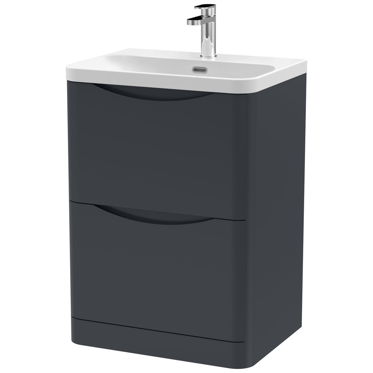 Lunar 600mm Floor Standing 2-Drawer Vanity Unit & Thin-Edge Ceramic Basin