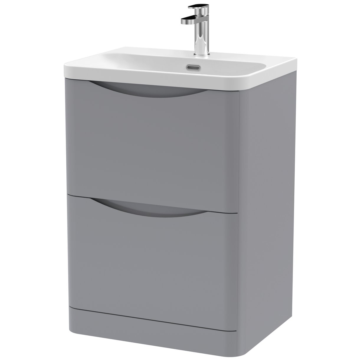 Lunar 600mm Floor Standing 2-Drawer Vanity Unit & Thin-Edge Ceramic Basin