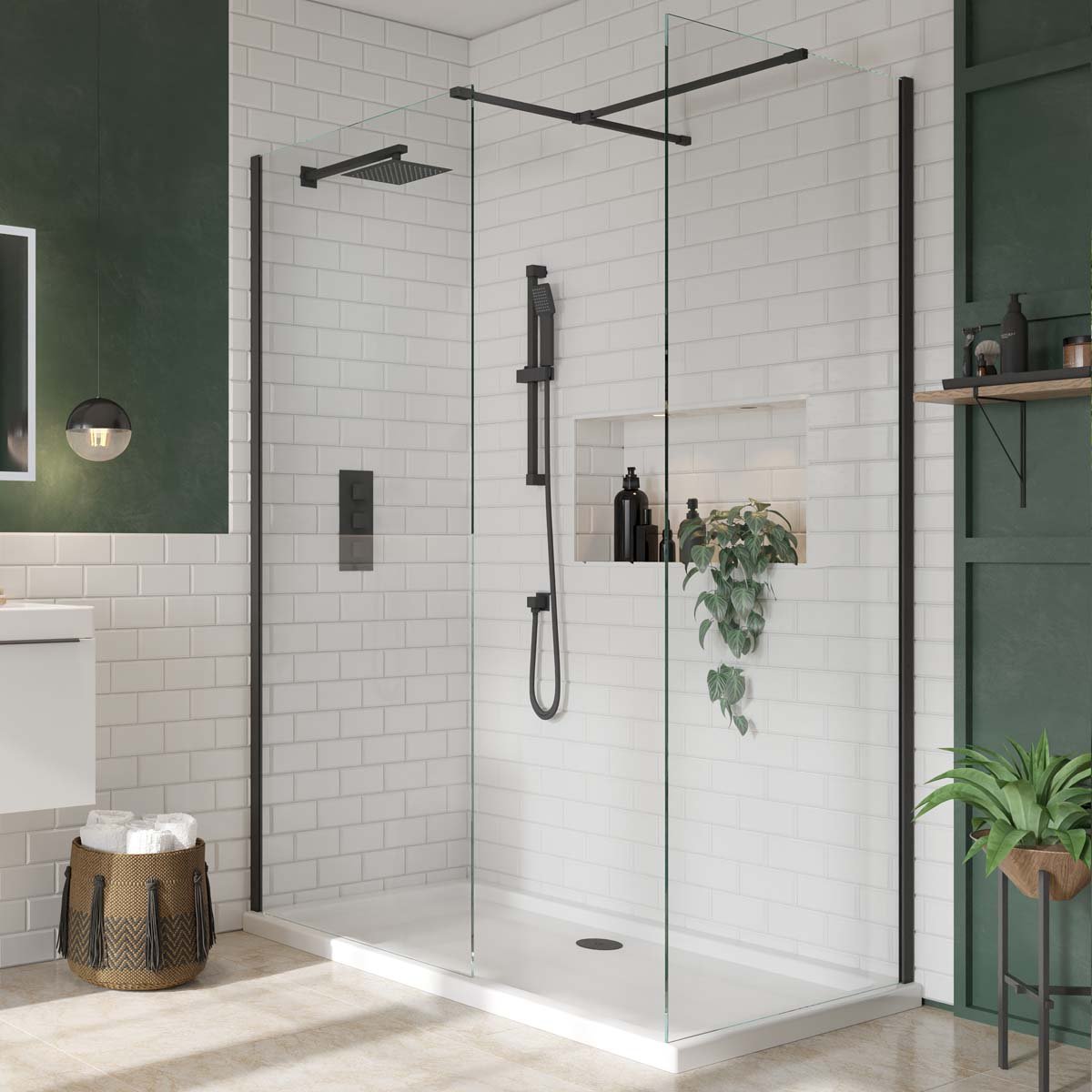 Forte 8mm Wetroom Screen with Bracing Bar 1100mm