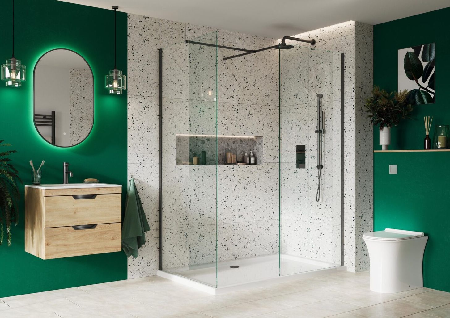 Forte 8mm Wetroom Screen with Bracing Bar 600mm