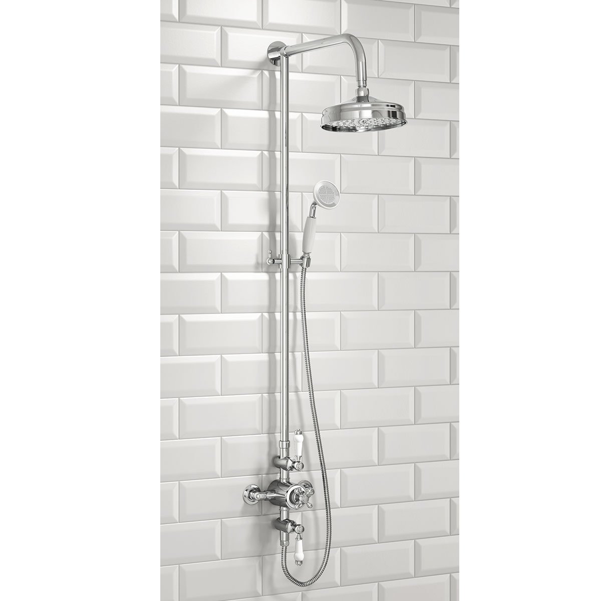Traditional Rigid Riser Shower with Fixed Head & Handset